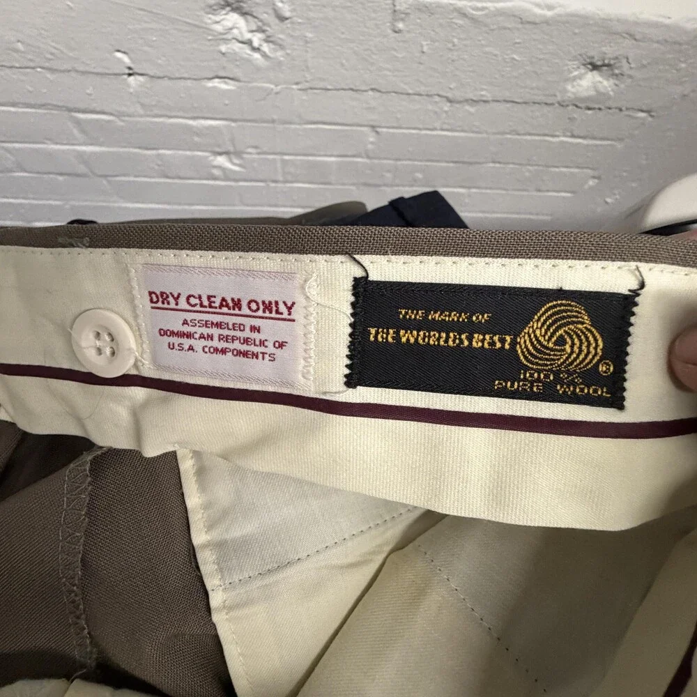 Evan-Picone Dress Pants Mens 35x29 Beige Wool Pleated Classic Fit Office Wear